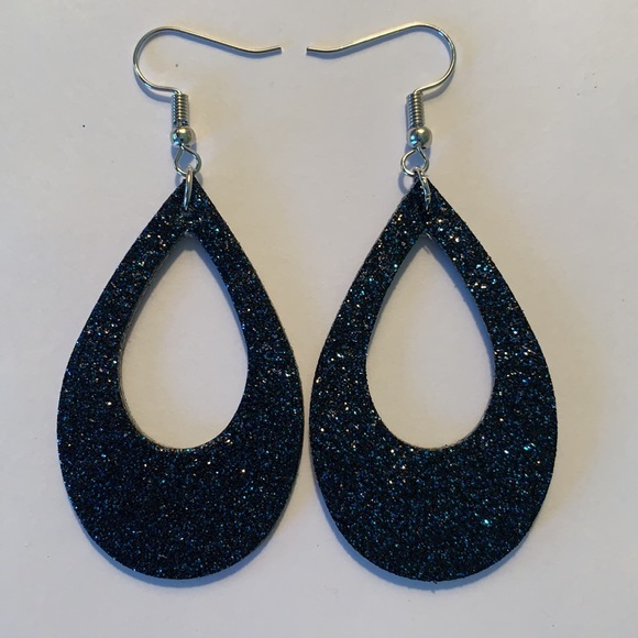 Jewelry - 🖤Pick Any 3 for $12🖤 Faux Leather Teardrop Earrings Blue & Black Fine Sparkle